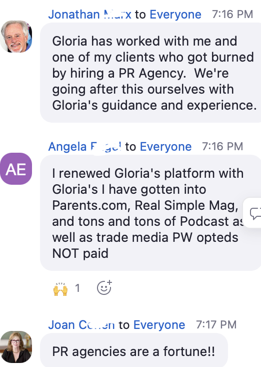 Member got into Parents.com, Real Simple and tons of podcasts, earned not paid